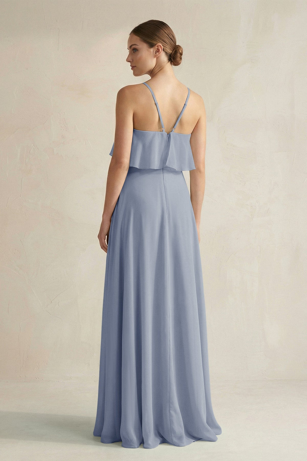 Halter Neck A-Line Chiffon Bridesmaid Dress with Keyhole in Twilight