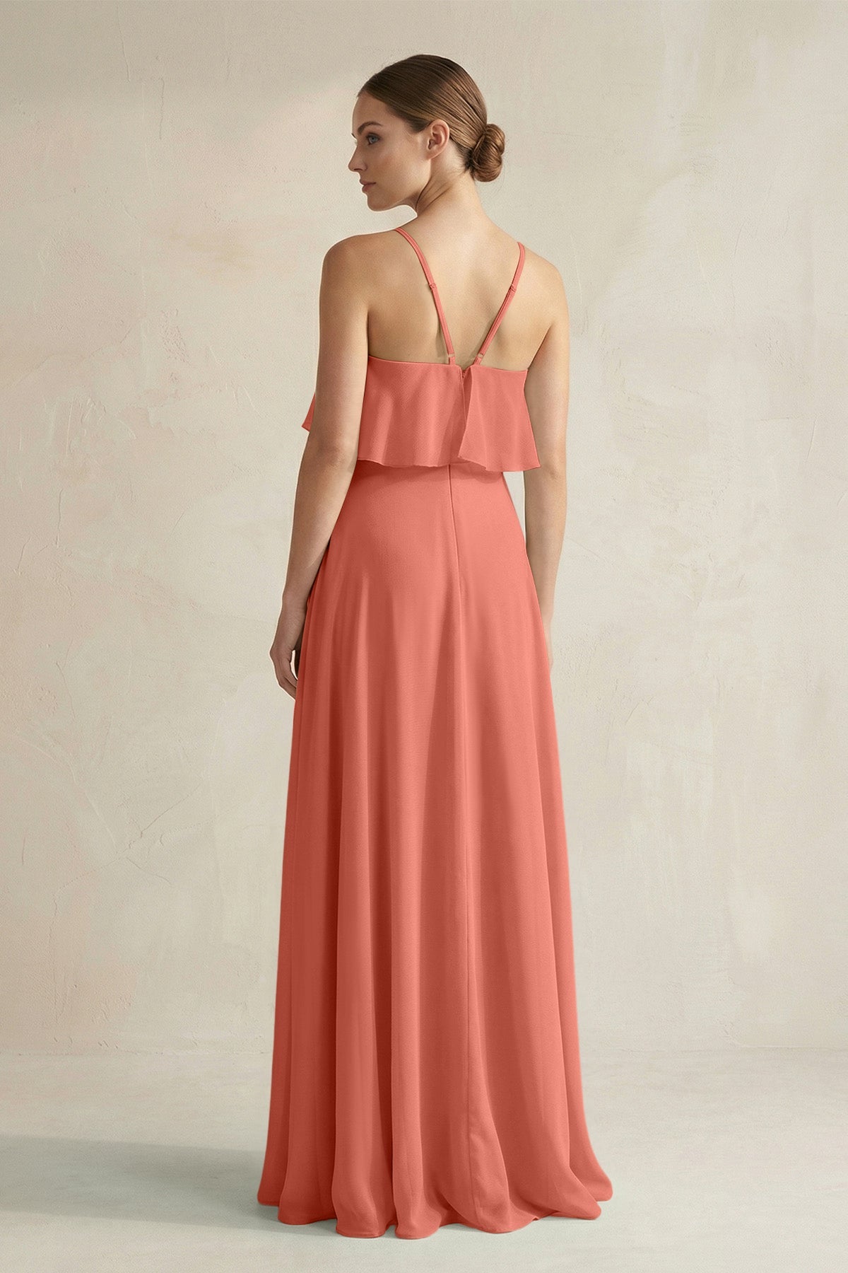 Halter Neck A-Line Chiffon Bridesmaid Dress with Keyhole in Wild Rose